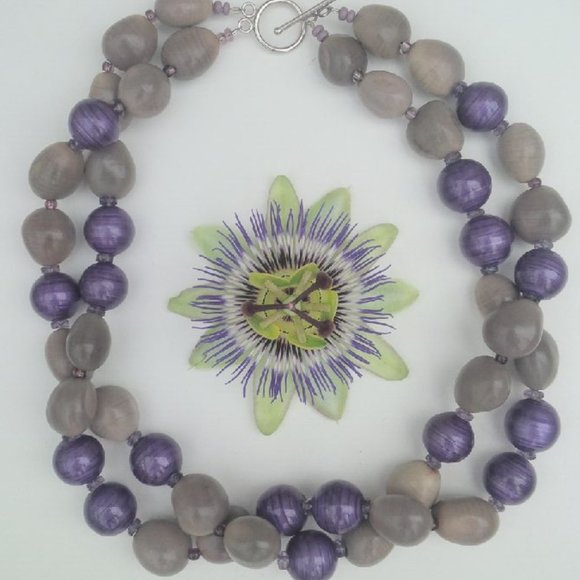 NWOT Kukua Nut and Beaded Purple and Grey Necklace - Picture 2 of 6